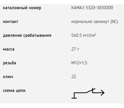 Датчик аварийного давления воздуха под штырь  МАЗ, УРАЛ, КАМАЗ, ЗИЛ ММ-124 Д (6032.3829) купить с доставкой по Перми и РФ